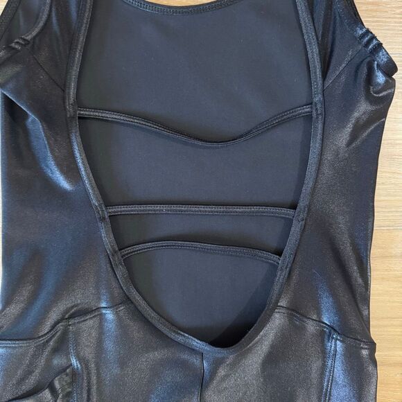 Koral Women's Size S Jet Jumpsuit Fitted Metallic Black Catsuit Open Back Yoga - Picture 4 of 5